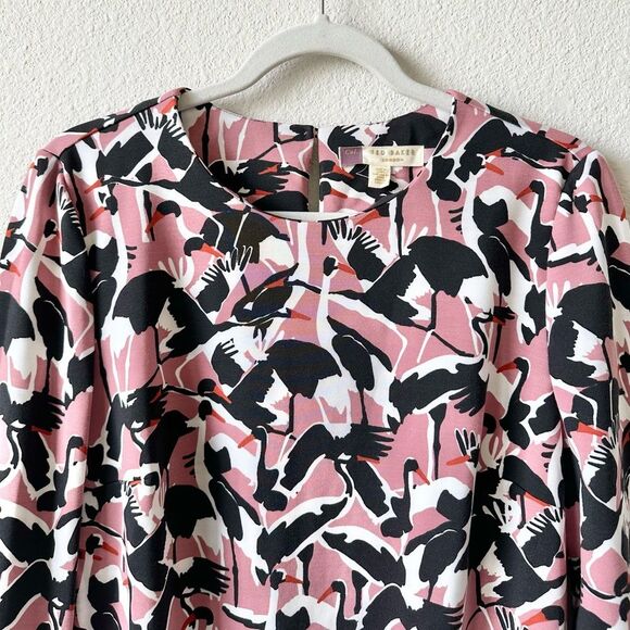 Ted Baker Colour by Numbers Queta Crane-Print Dress in Pink Size 3 (8 US) - Picture 5 of 9